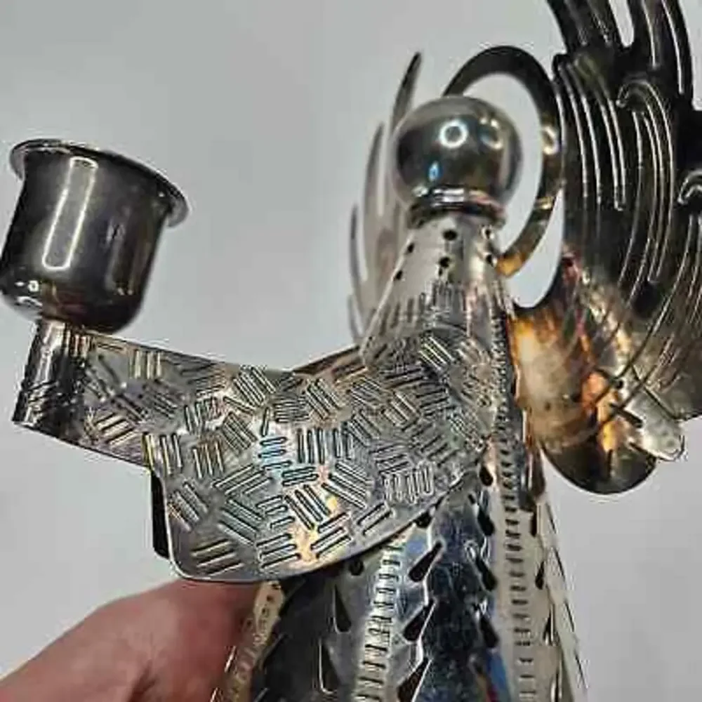 Vintage Metal‎ Angel Candlestick Holder Cutout Perforated Tin Holiday Christmas